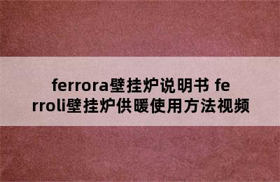 ferrora壁挂炉说明书 ferroli壁挂炉供暖使用方法视频